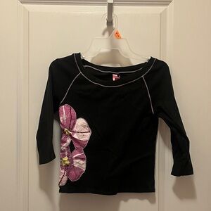 (NWT) HUE Black Long Sleeve Tee with Pink Floral Design